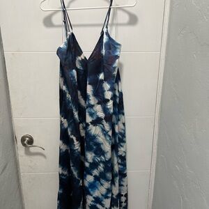 Zara Navy and White Tie-Dye Dress